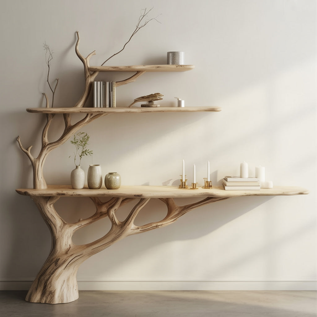 Live-Edge Konsolentisch aus Massivholz mit handgefertigten Astregalen