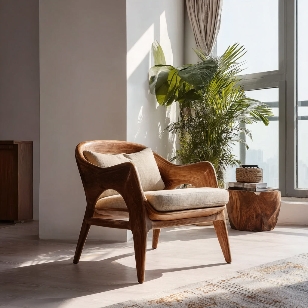 Handgefertigter Massivholz-Loungesessel – Modern & Organisch Skulptural