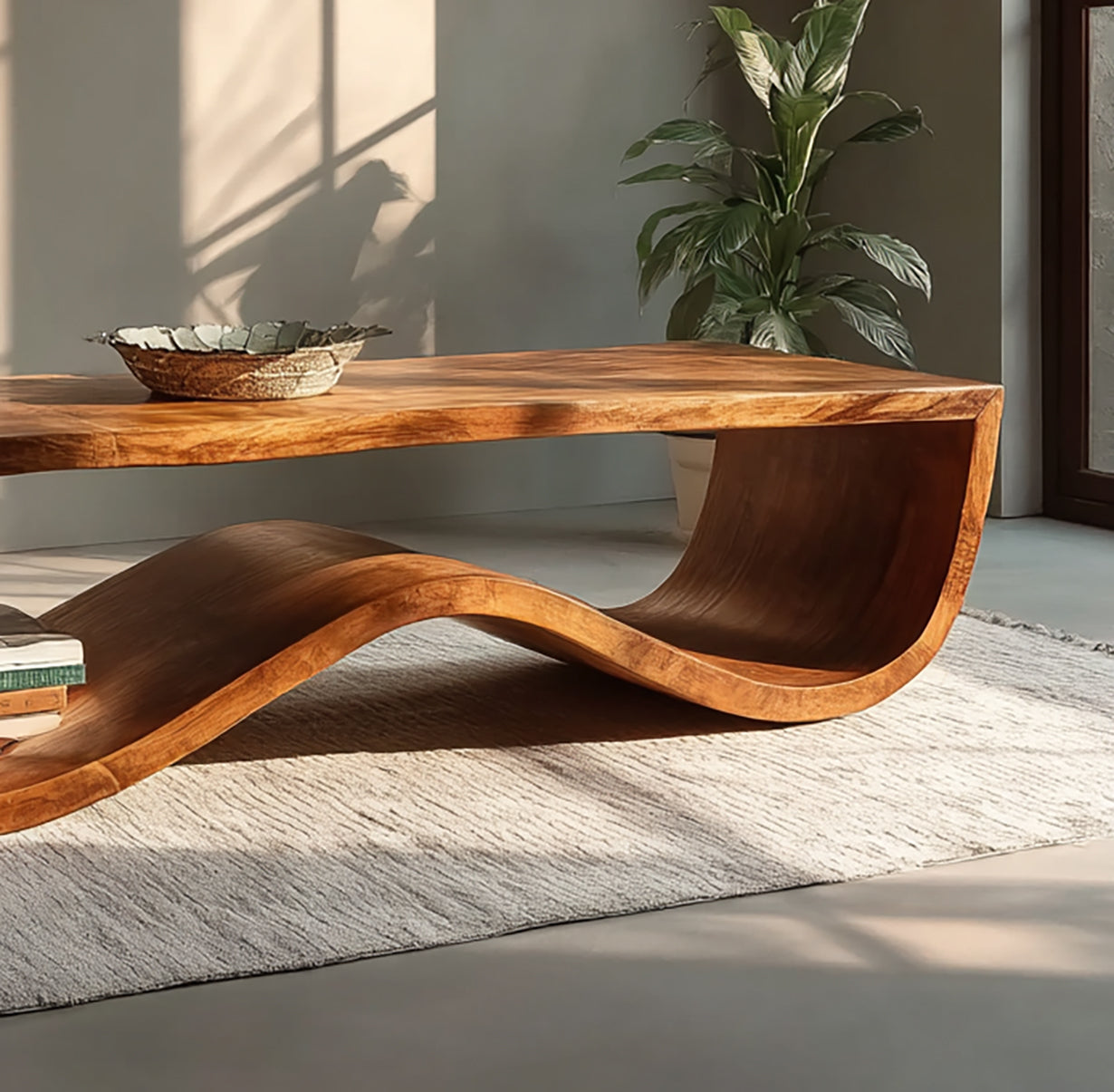Luxus Couchtisch aus Massivholz mit Ablage – Live Edge Design