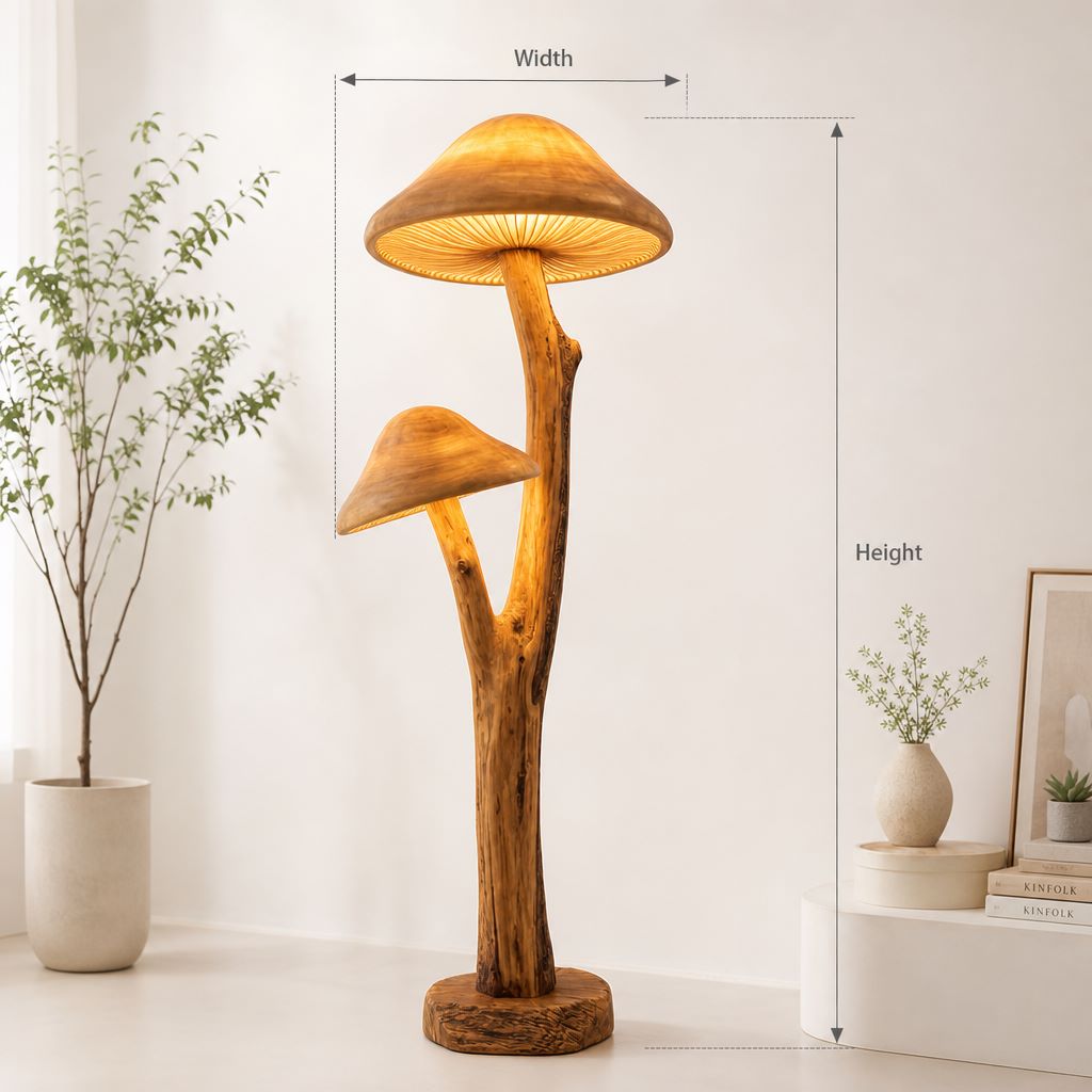 Doppelte Pilz-Stehlampe fürs Babyzimmer mit leuchtenden Lamellenhüten