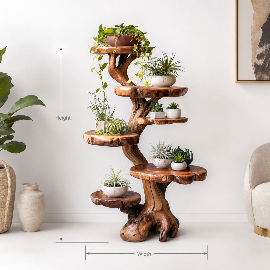 Rustikaler Baum-Pflanzenständer – Botanisches Wohnzimmer