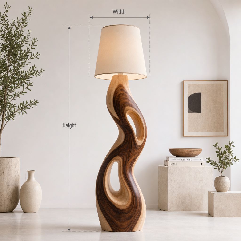 S-Kurven-Stehlampe aus Holz – Treibholz-Standleuchte mit doppelten Leuchtöffnungen