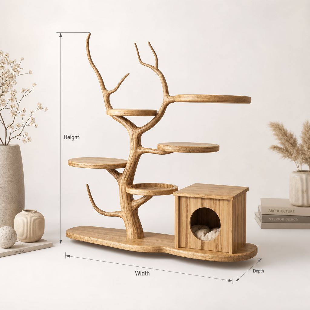 Mid-Century-Kletterbaum aus Holz für Katzen – Katzenmöbel für zu Hause