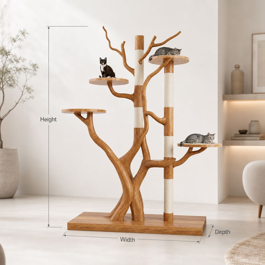 Rustikaler Baum-Katzenturm fürs moderne Wohnzimmer