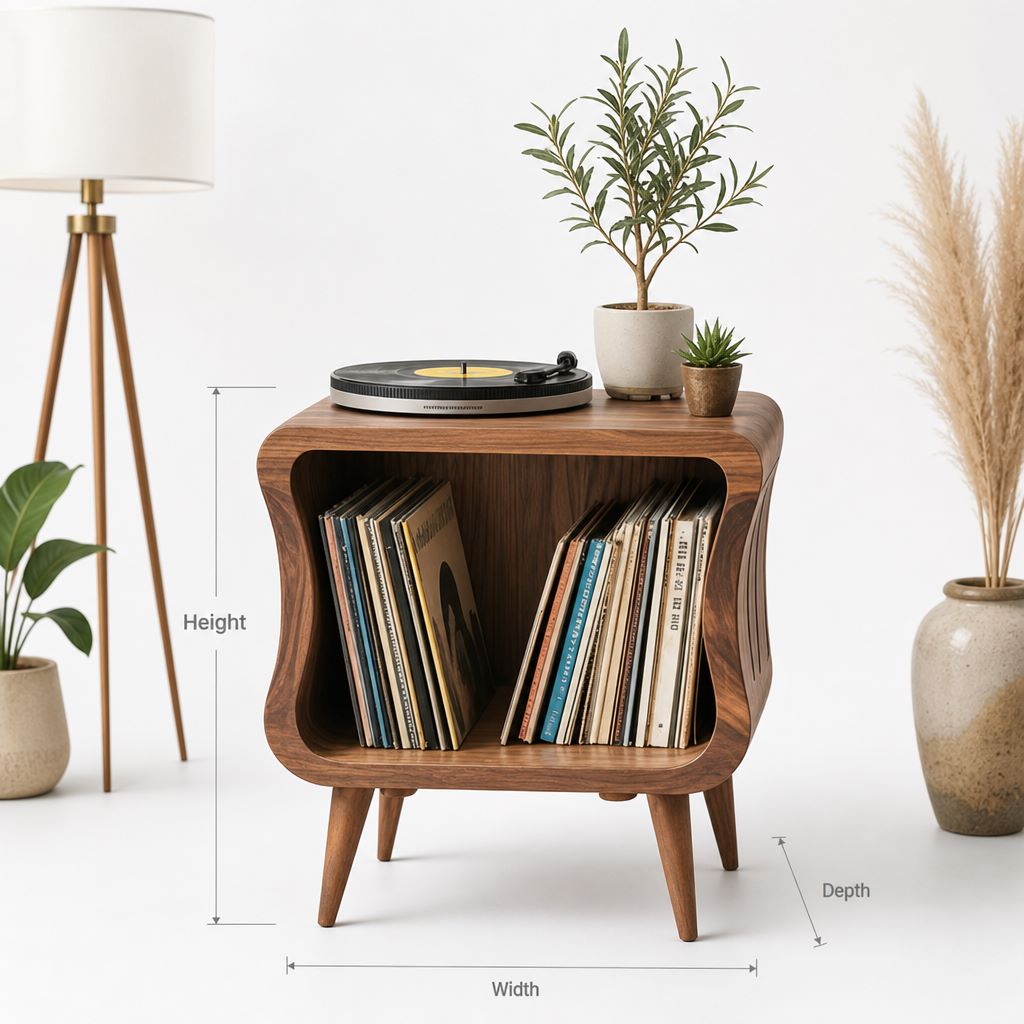 Mid-Century-Plattenspielerständer aus Massivholz fürs Wohnzimmer