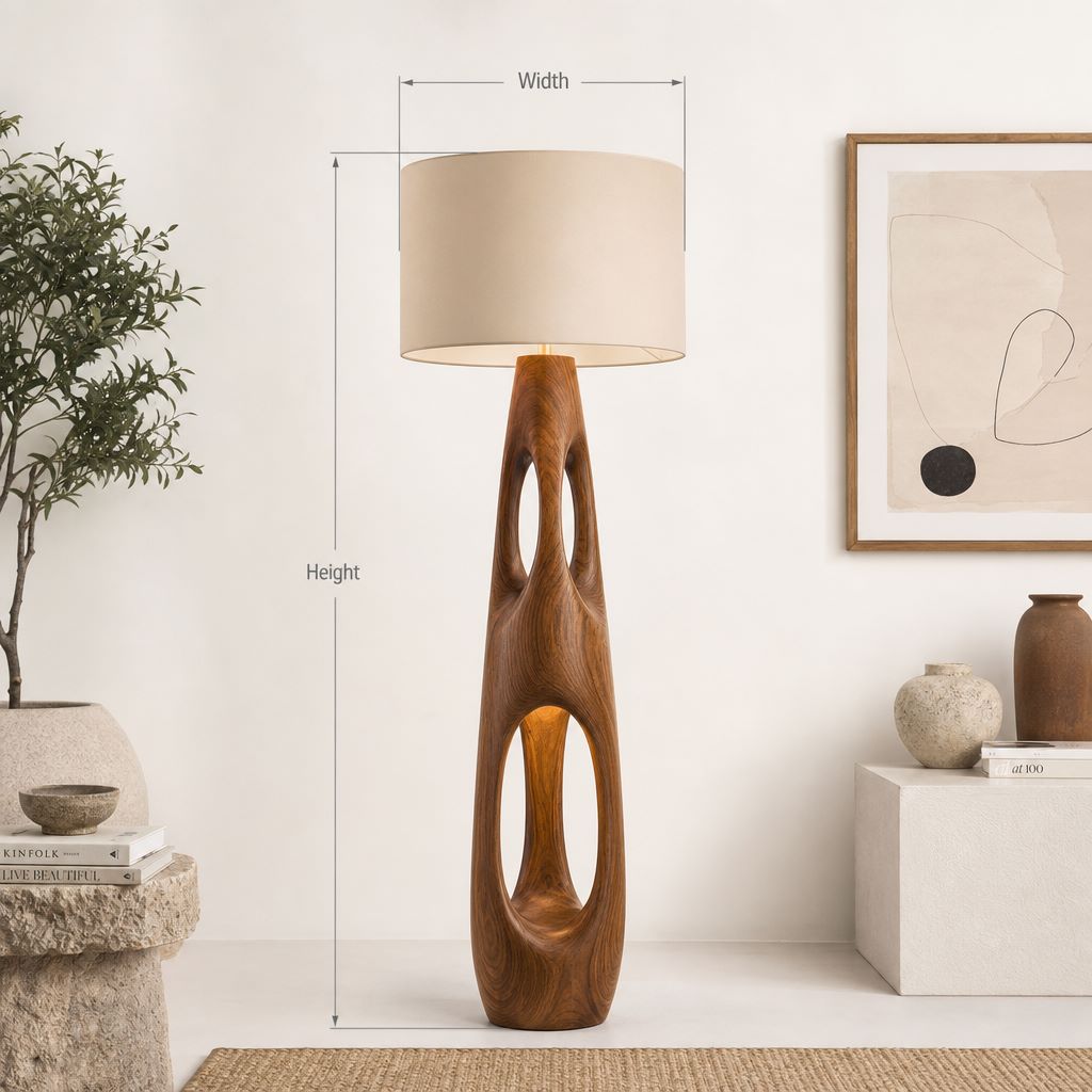 Wellenkanal-Stehlampe aus Holz – Treibholz-Standleuchte mit Augen-Öffnung als Leuchtfläche