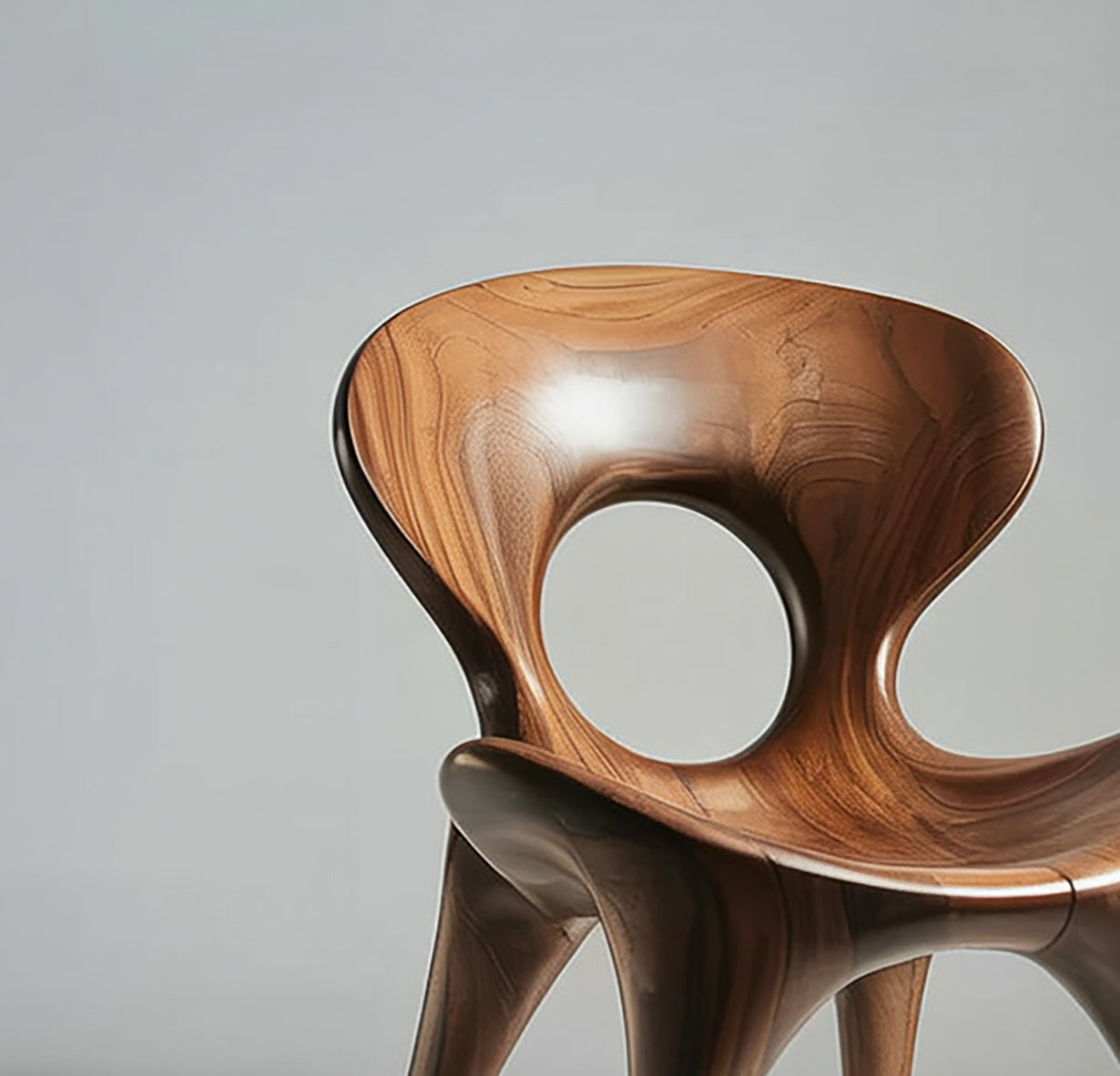 Künstlerischer skulpturaler Holzstuhl – handgefertigter Massivholz-Designstuhl