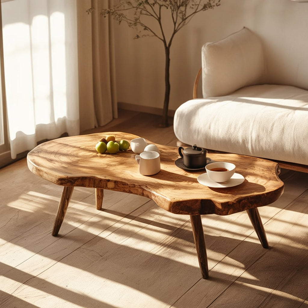 Live-Edge Massivholz-Couchtisch – handgefertigtes rustikales Naturdesign