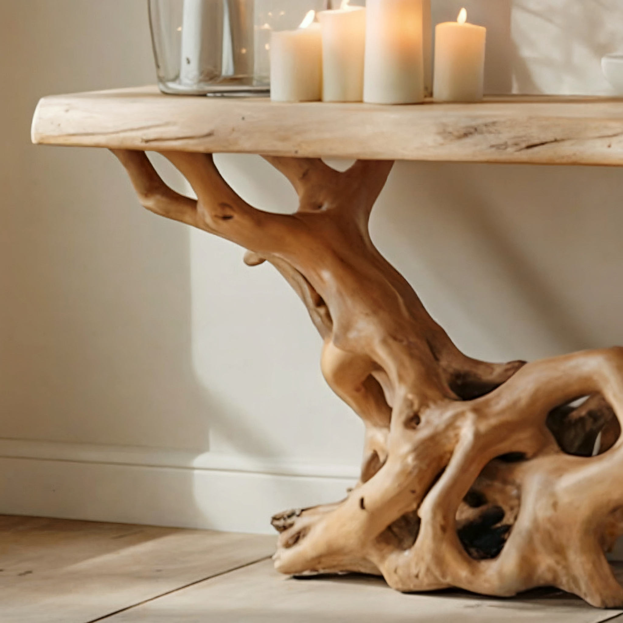 Konsolentisch mit Baumkante – Handgefertigt, rustikaler Landhausstil für den Flur