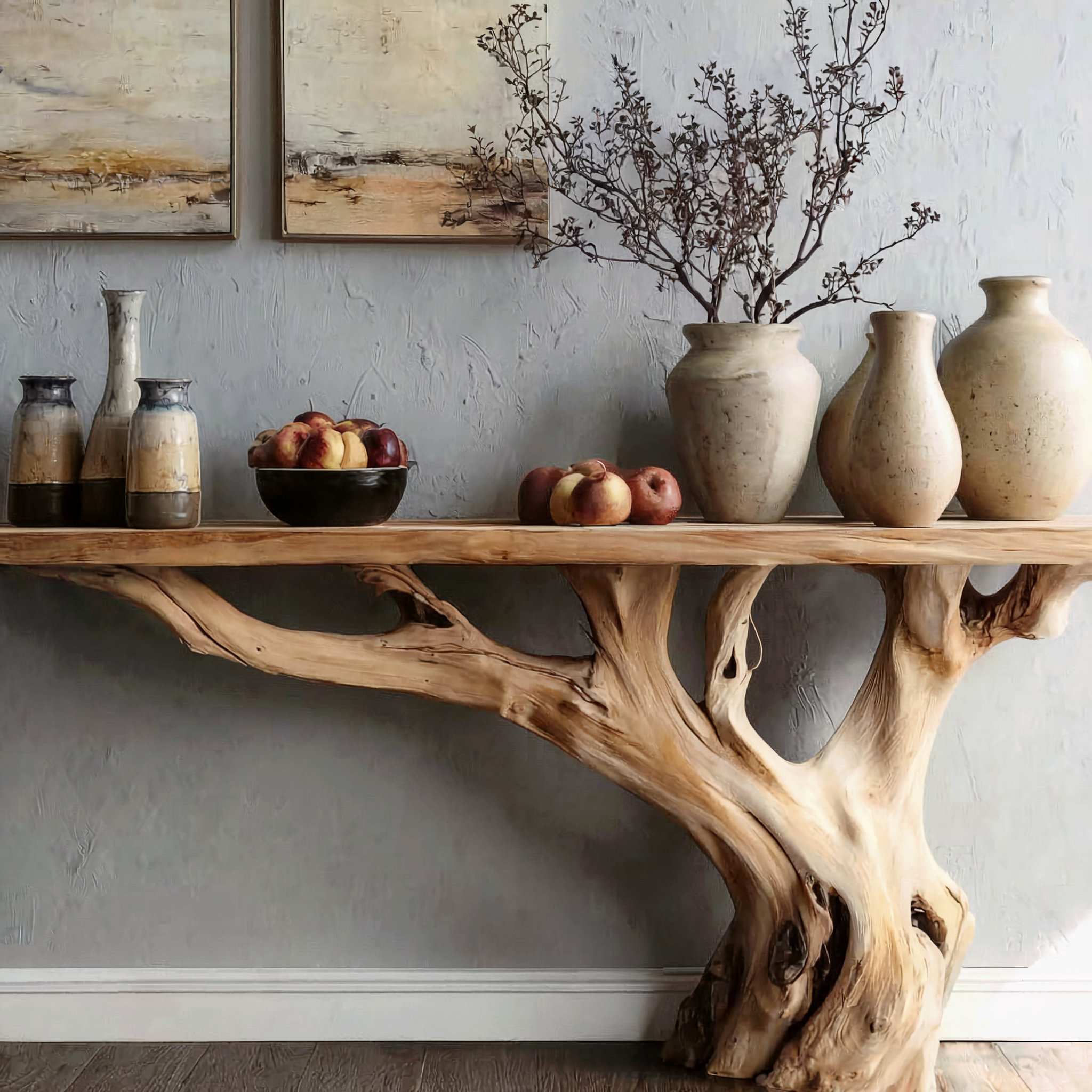Handgefertigter Holztisch – Rustikaler Konsolen- und Wandbeistelltisch