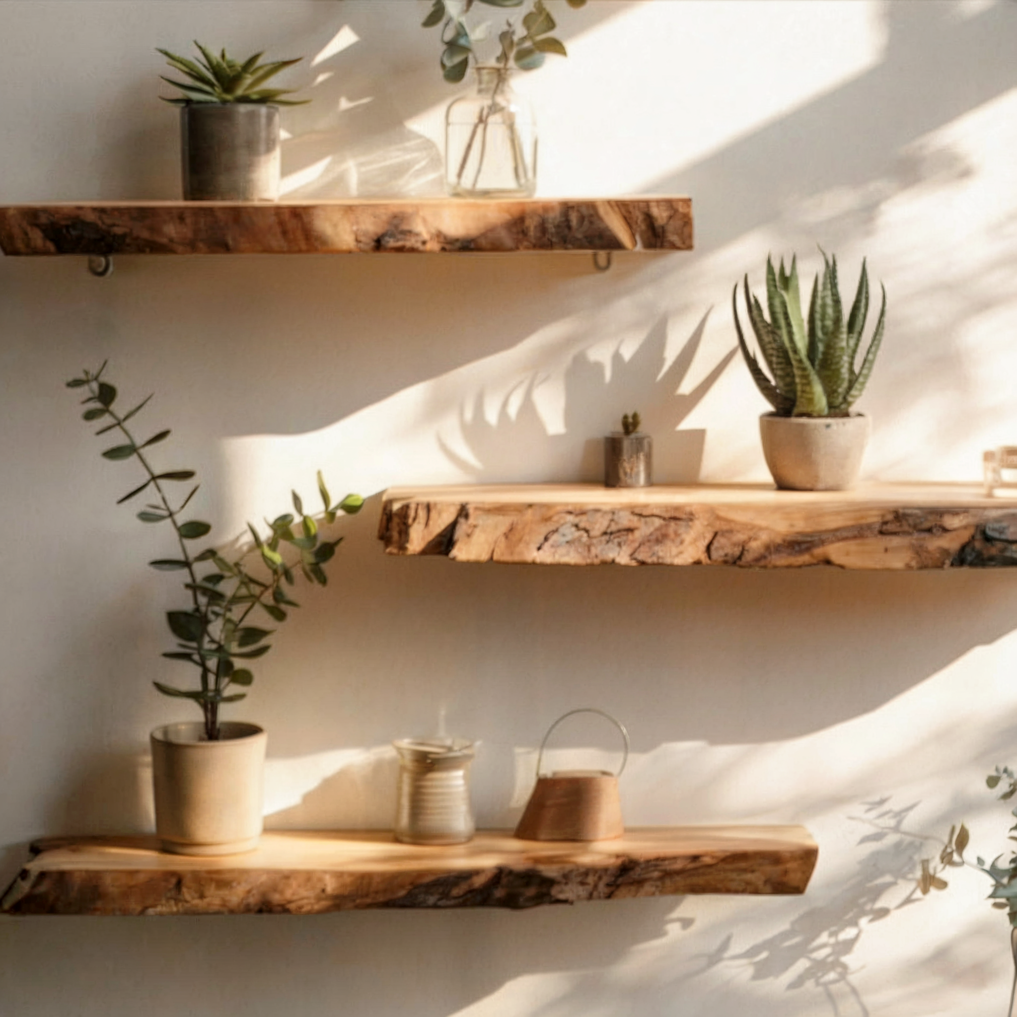 Teak Wurzelholz Schweberegal – Rustikales Regal für Pflanzen, Bücher & Deko