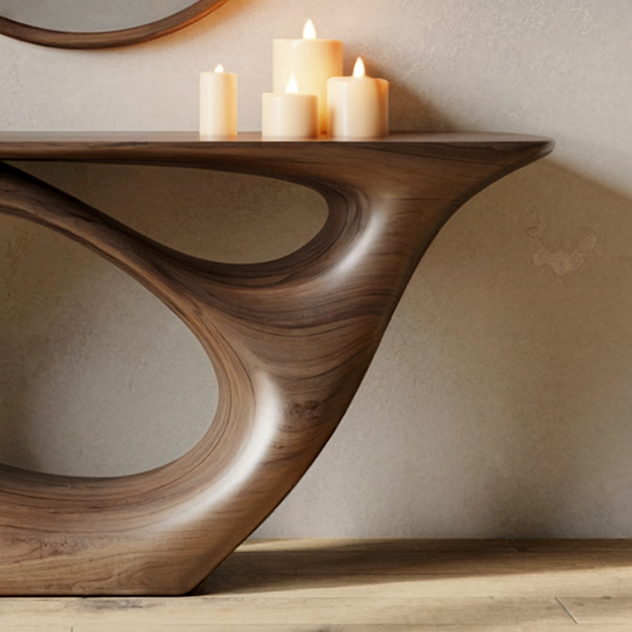 Handgefertigter Konsolentisch – Massivholz mit natürlicher Baumkante