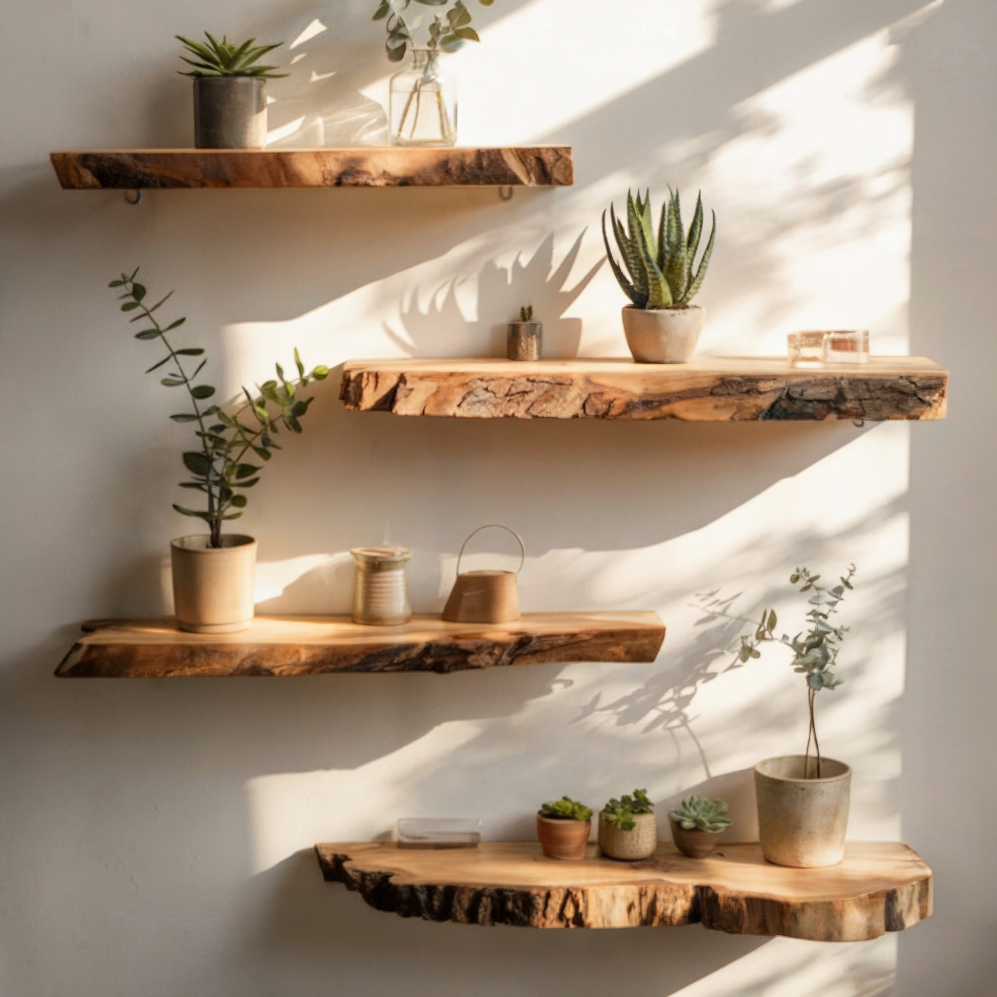 Teak Wurzelholz Schweberegal – Rustikales Regal für Pflanzen, Bücher & Deko