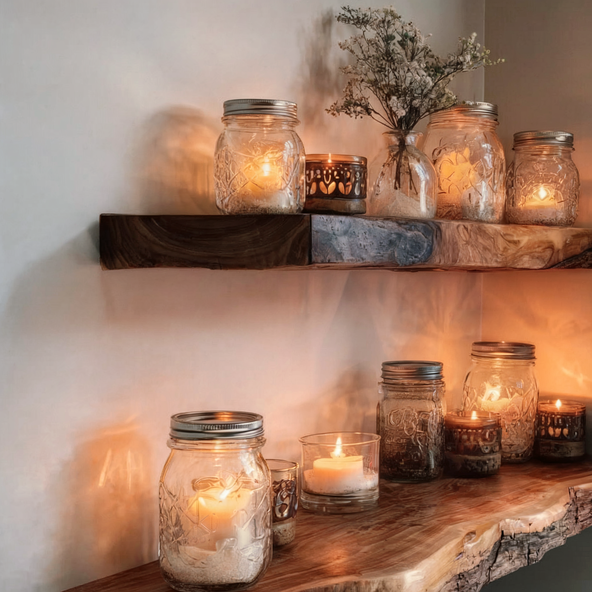 Eck-Schweberegal mit Baumkante aus Walnussholz – Perfektes Regal für Deko & Einzugsgeschenk