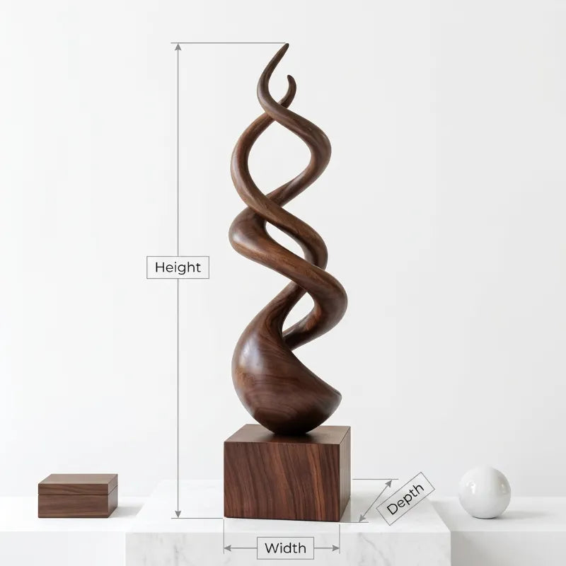 Abstrakte gedrehte Bodenskulptur aus Massivholz
