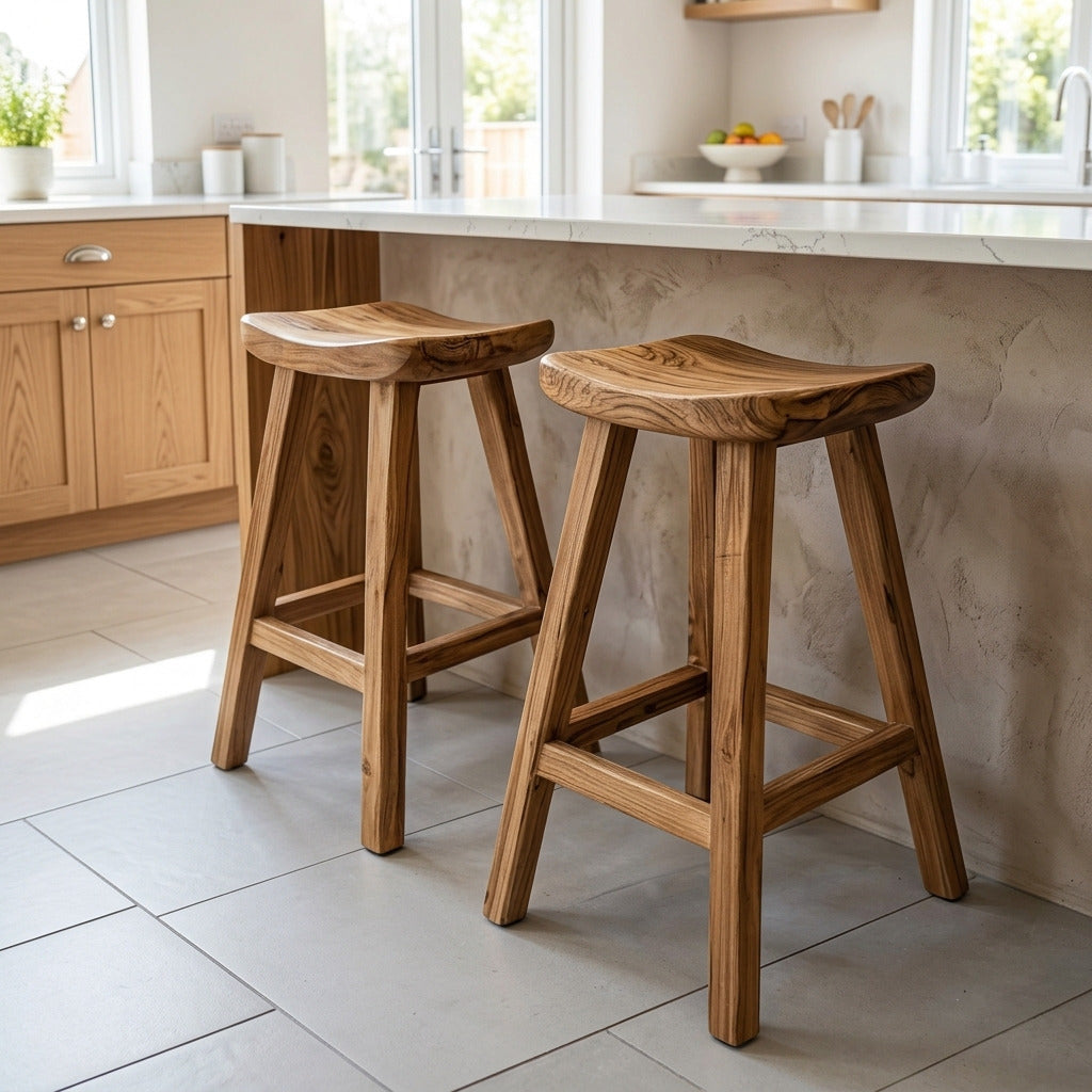 Handwerklicher ergonomischer Sattel-Barhocker aus Massivholz