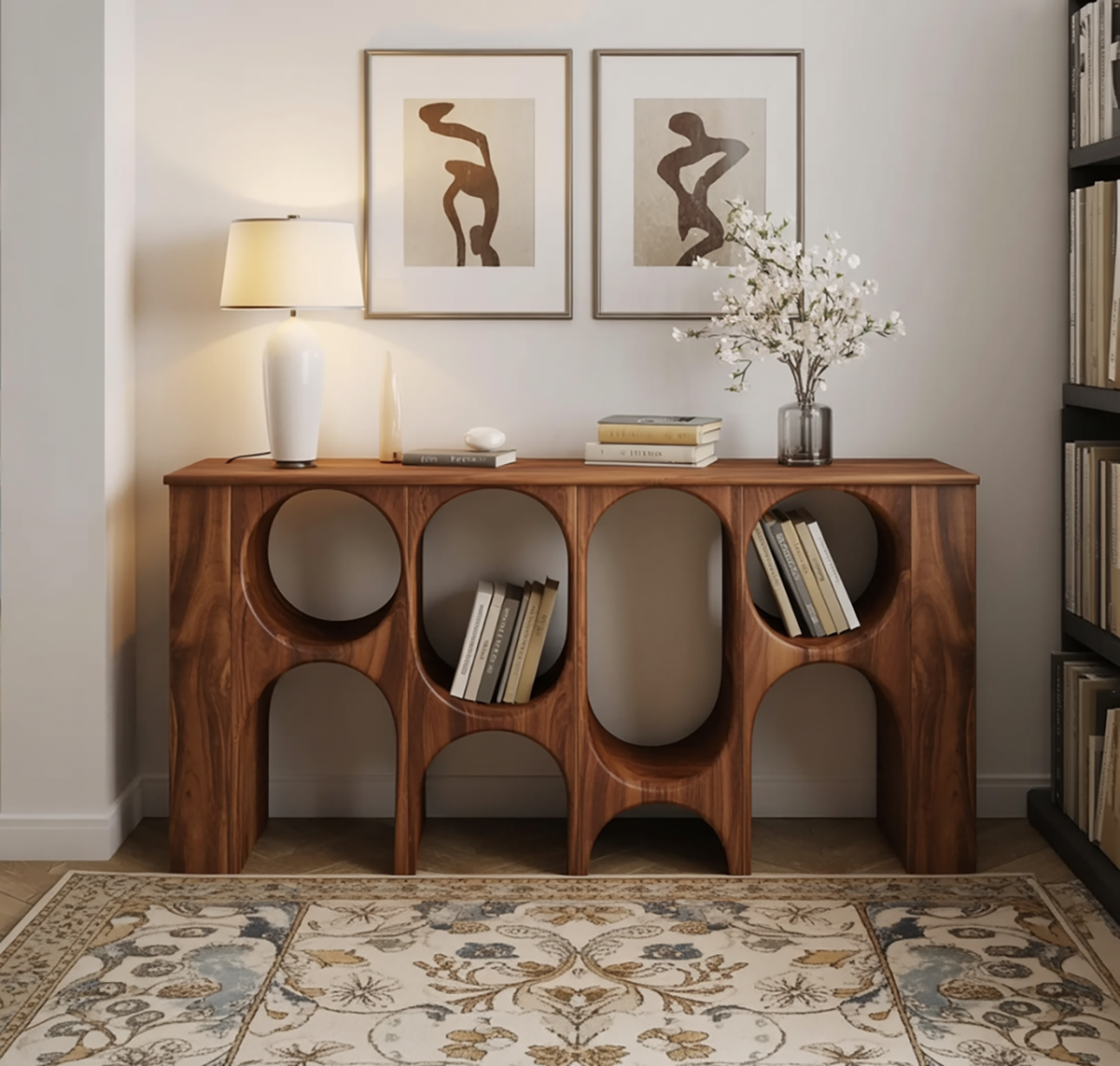 Holz-Konsolenregal für Bücher und Dekopräsentation