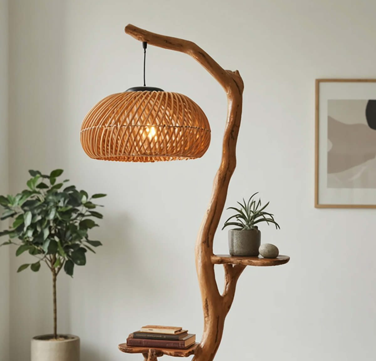 Moderne Japandi-Stehlampe aus Naturholz