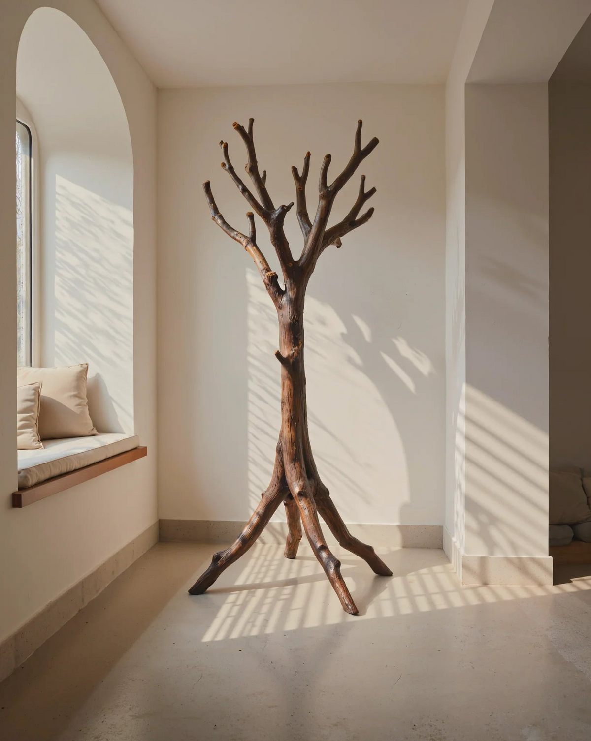 Rustikaler Baum-Garderobenständer – Standgarderobe aus Massivholz als Wohndekor