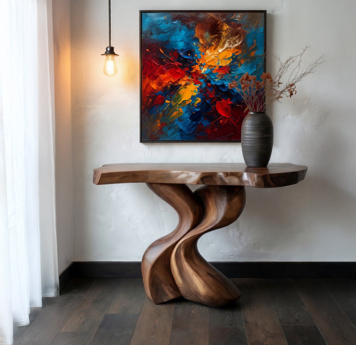 Konsolentisch aus Massivholz – Einzigartiges Kunstwerk, handgemacht, schmale Holzausführung