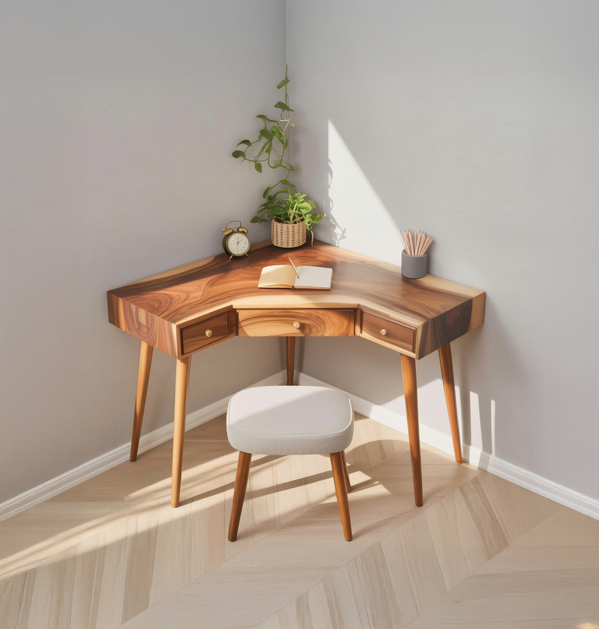 Baumkanten-Eckschreibtisch aus Massivholz im organisch-modernen Design