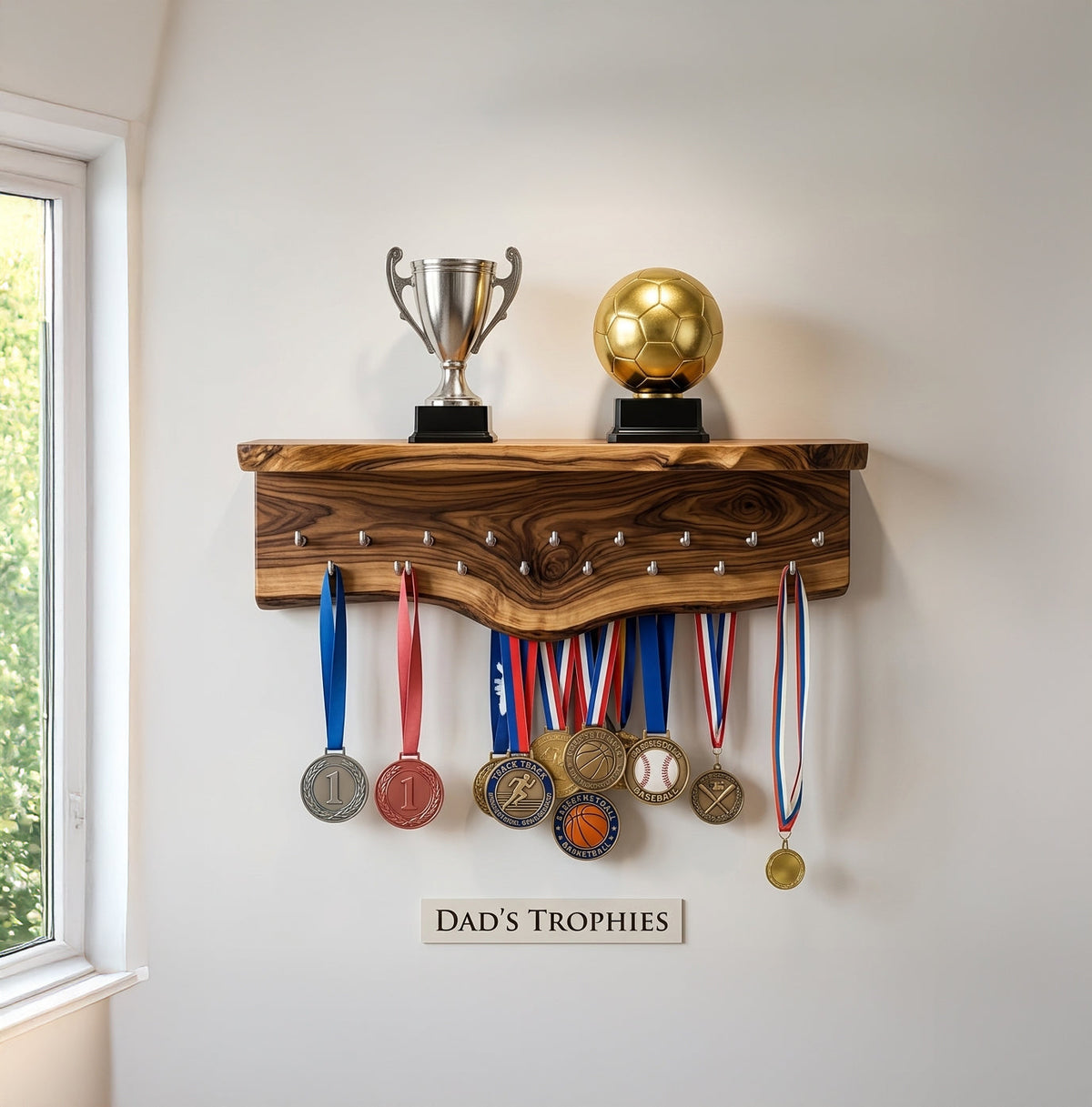 Baumkanten-Medaillenhalter aus Holz für Sportpokale