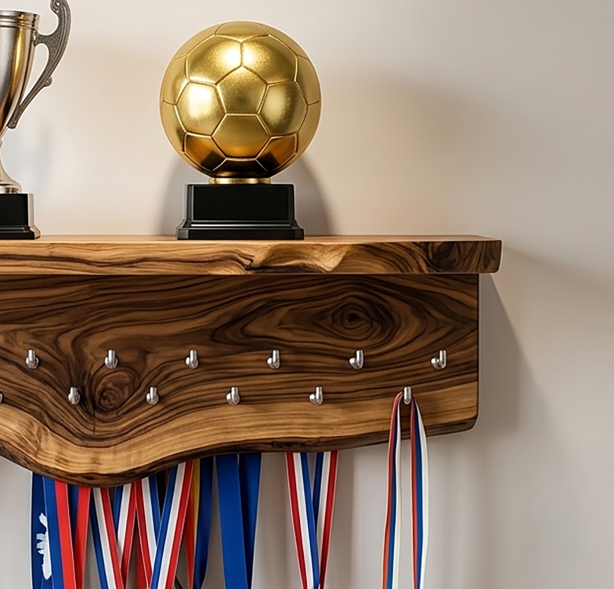 Handgefertigtes Holz-Pokal-Schauregal für Papa