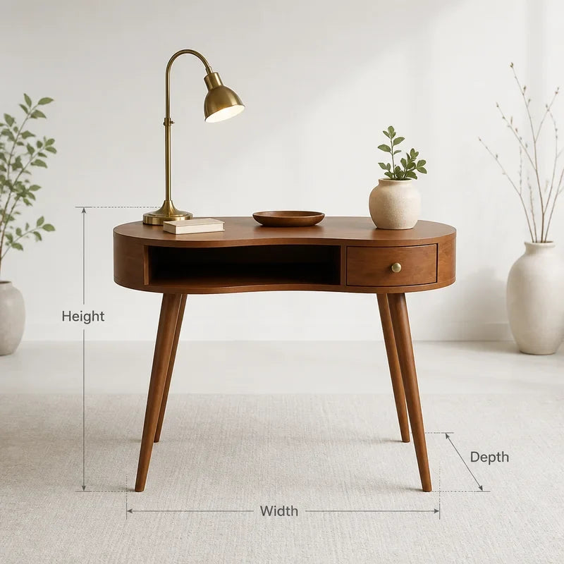 Eleganter geschwungener Schreibtisch aus Massivholz im Baumkanten-Stil