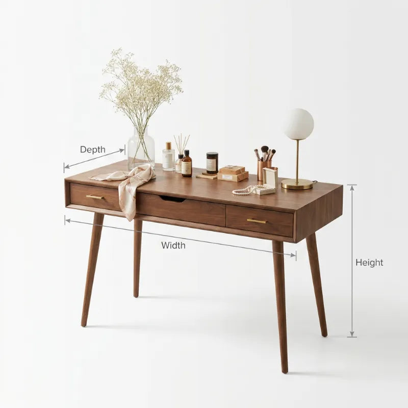 Eleganter Schminktisch aus Massivholz mit konischen Beinen – Organisch-moderner Frisiertisch