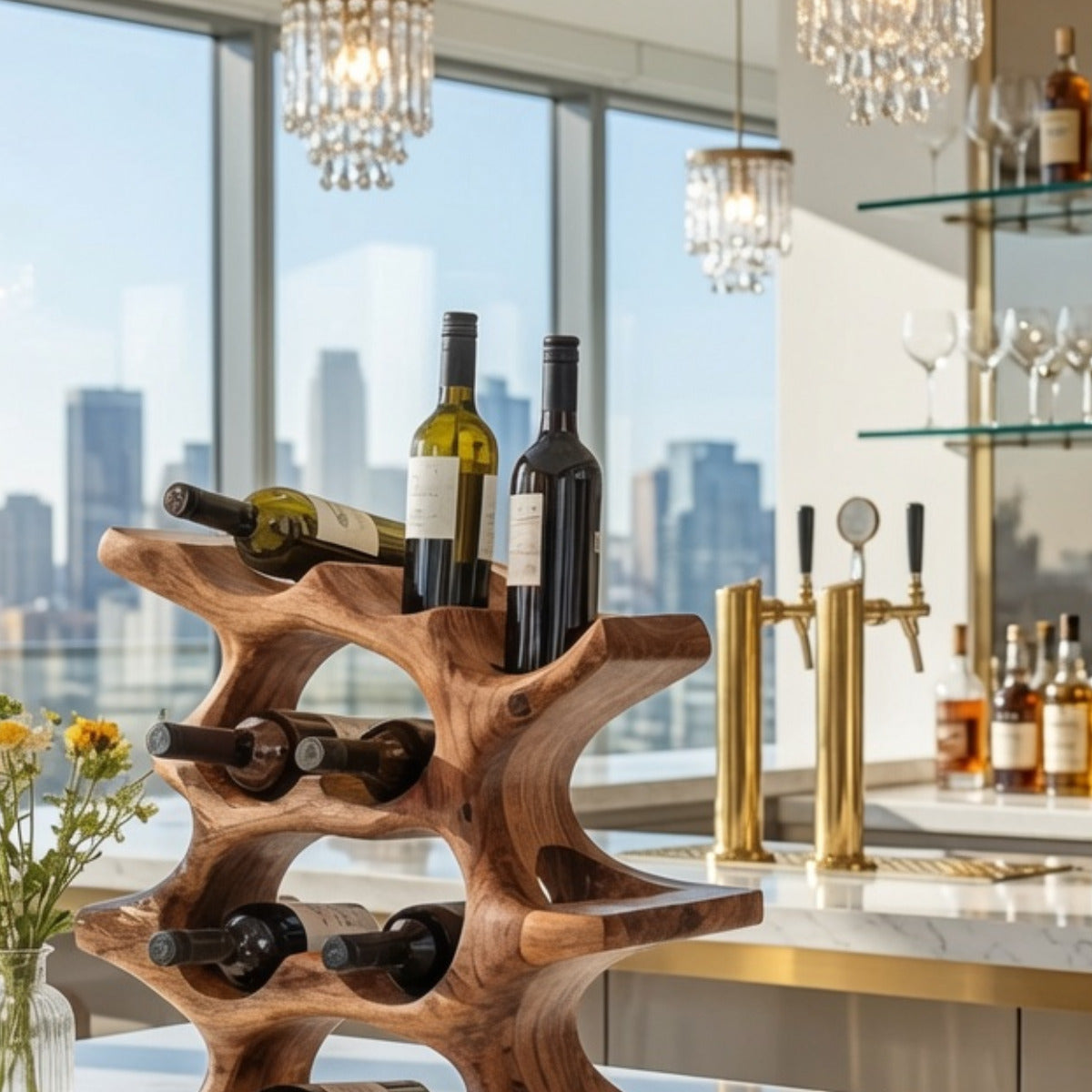 Wein-Schauregal aus Massivholz im Landhausstil