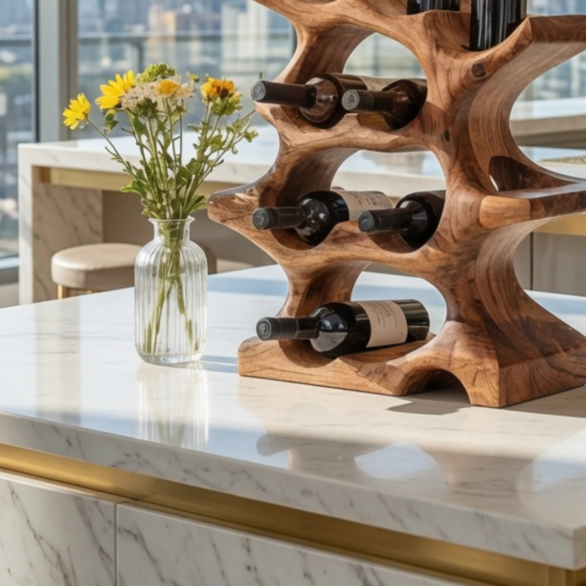 Handgefertigter Küchen-Weinhalter aus Massivholz