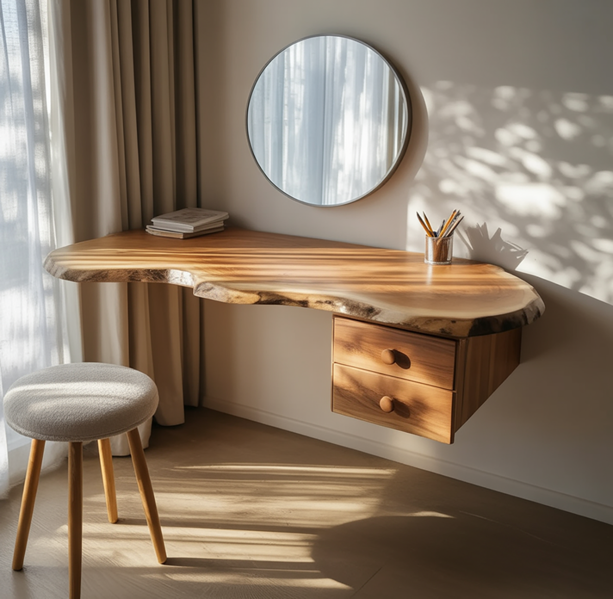Schminktisch aus Massivholz im minimalistischen skulpturalen Stil
