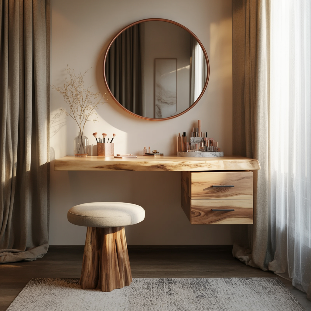 Minimalistischer Schminktisch aus Massivholz für Make-up-Station oder Arbeitsplatz