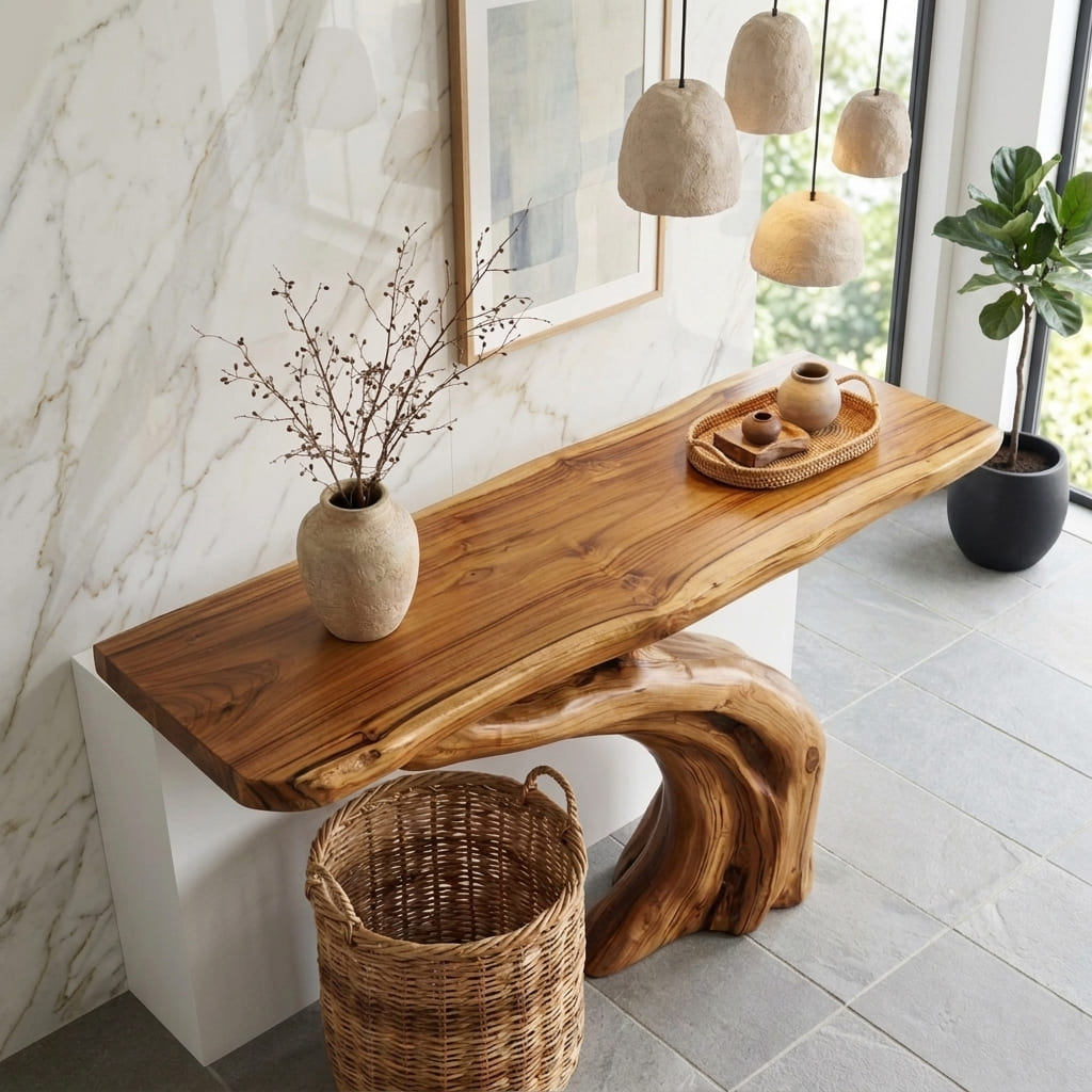 Skulpturaler Eingangstisch aus handgefertigtem Holz