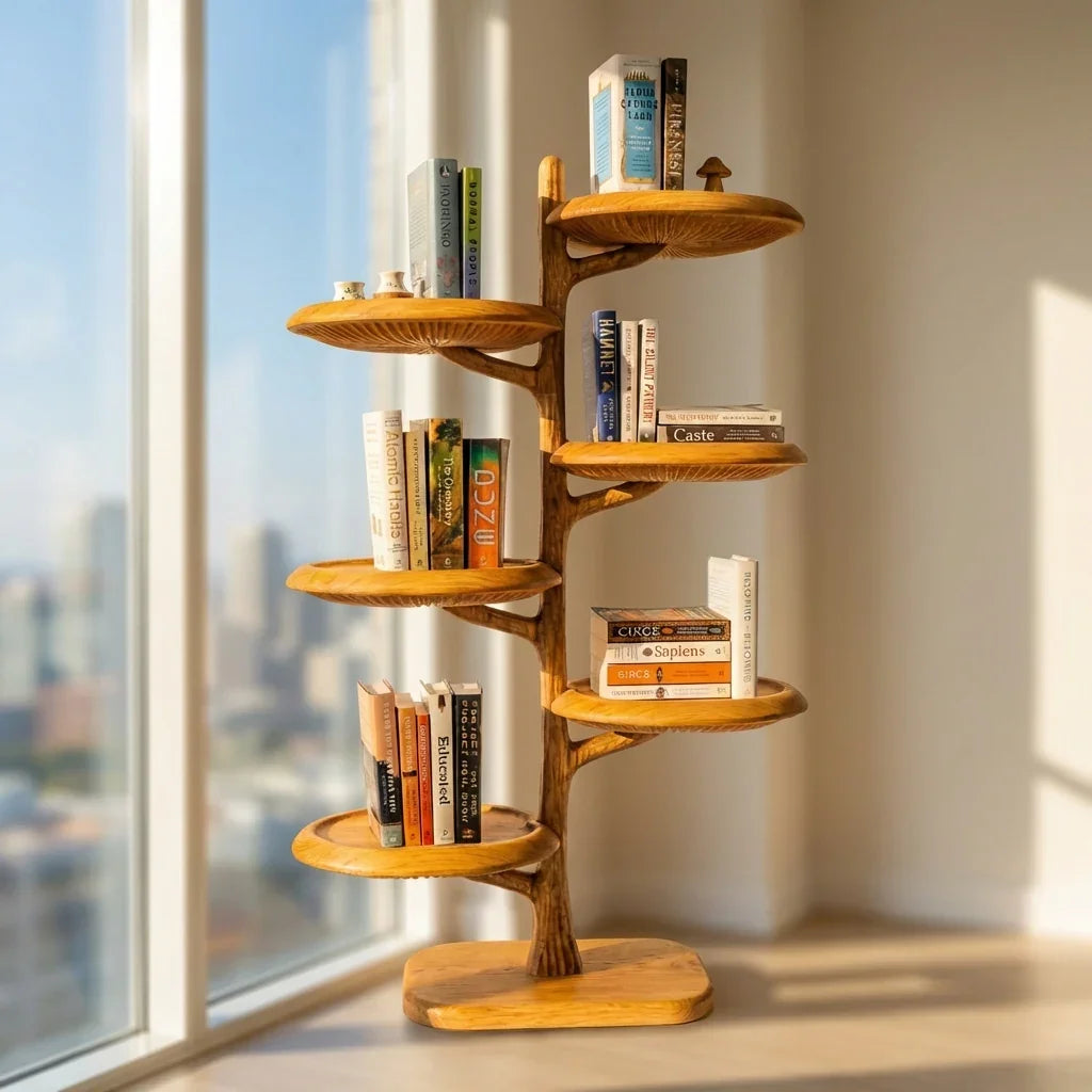 Freistehendes Pilz-Baum-Bücherregal mit geschnitzten Lamellenregalen – Ashdeco 2026