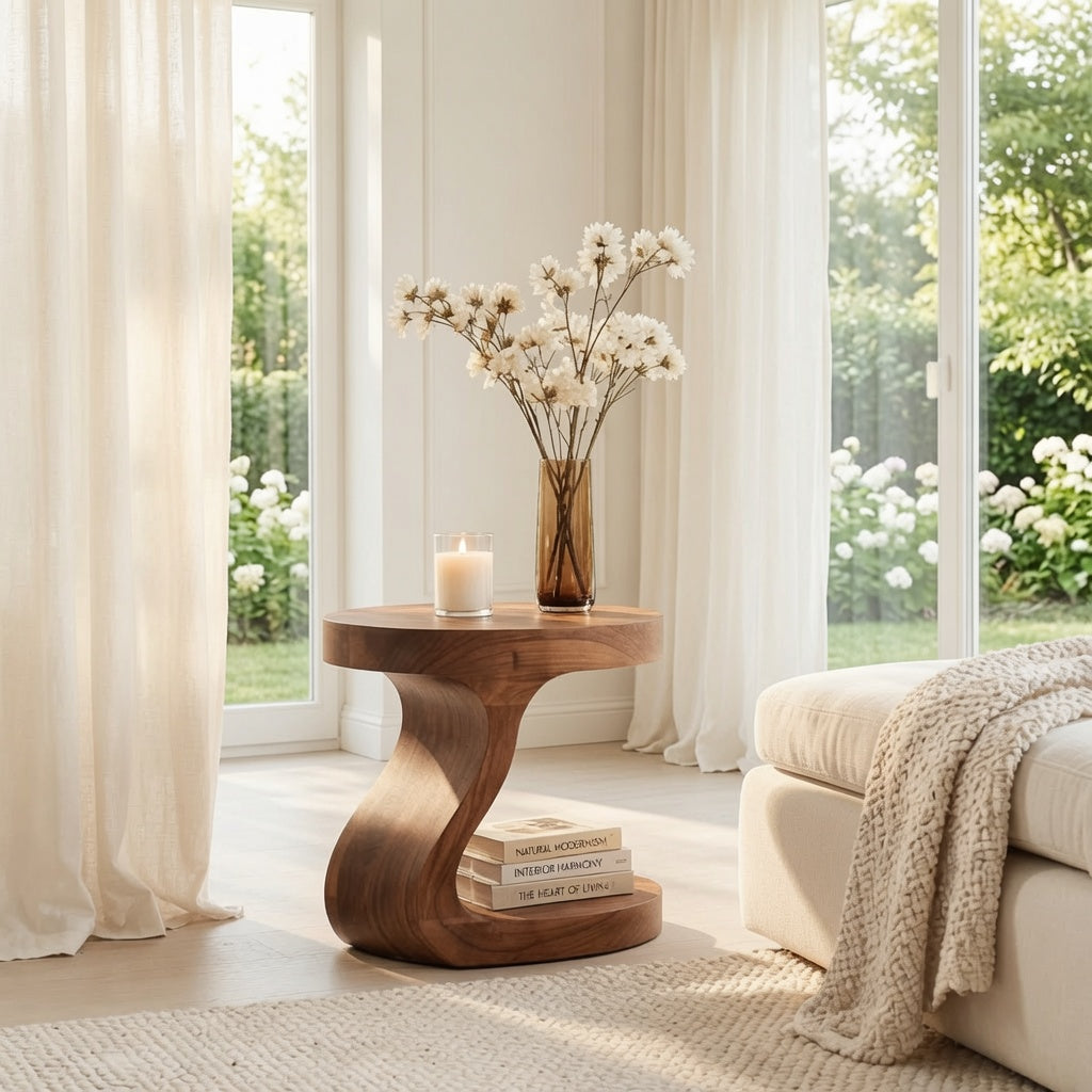 Eleganter S-Kurven-Akzenttisch aus hochwertigem Holz
