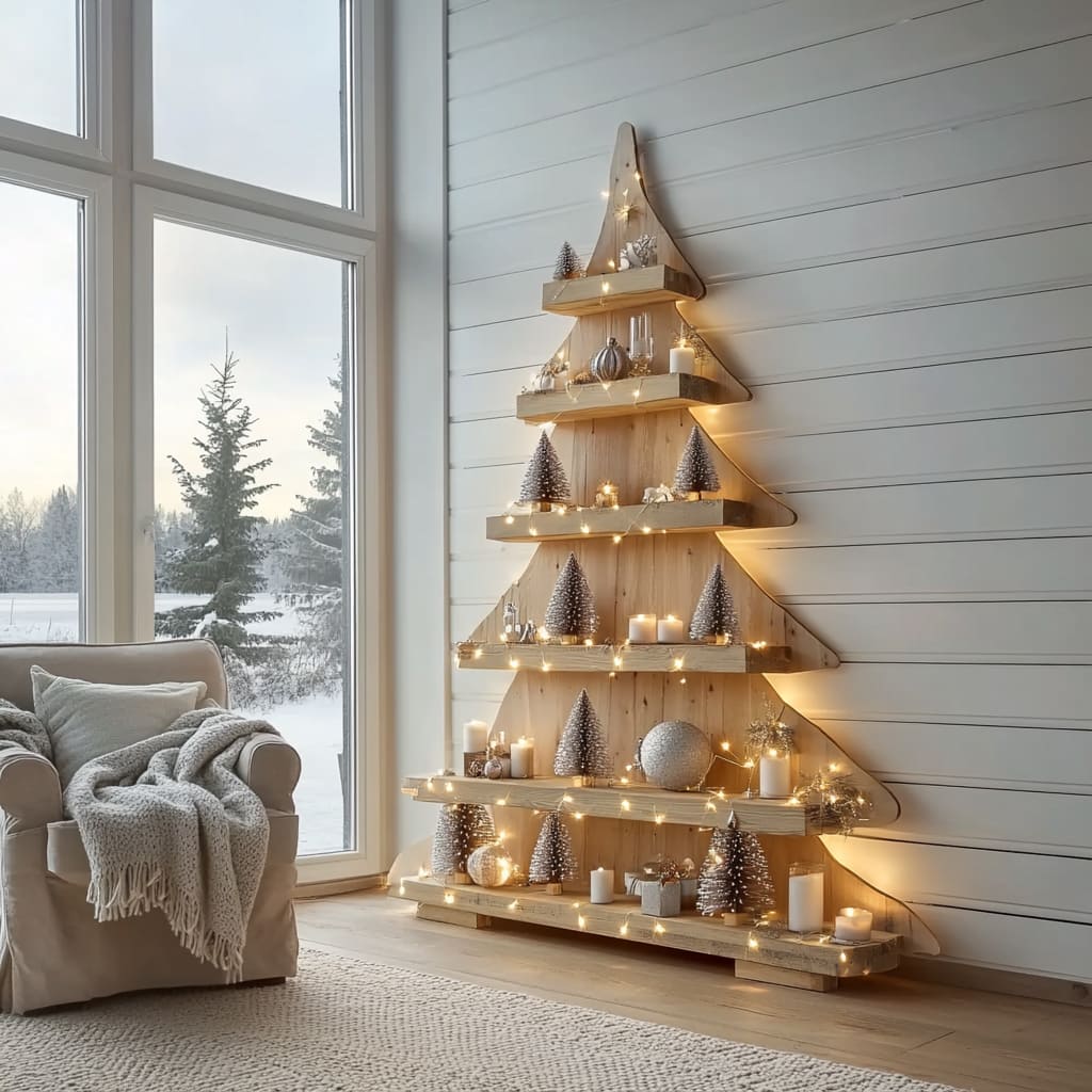 Handgeschnitztes Weihnachtsbaum-Schauregal aus Massivholz