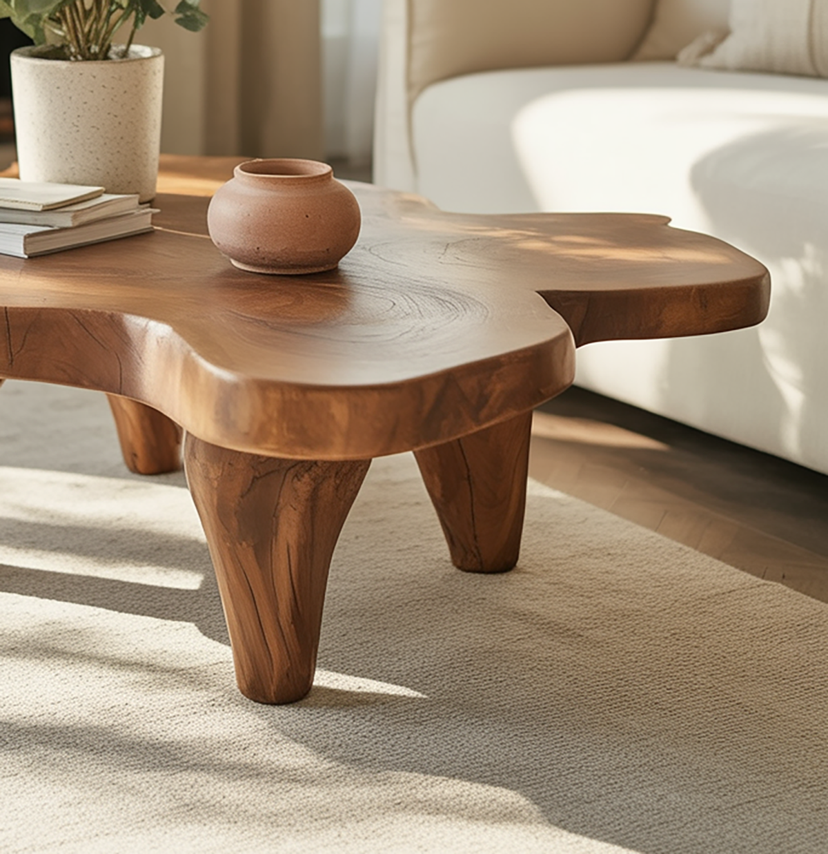 Einzigartiger Holz-Couchtisch im künstlerischen handgefertigten Design