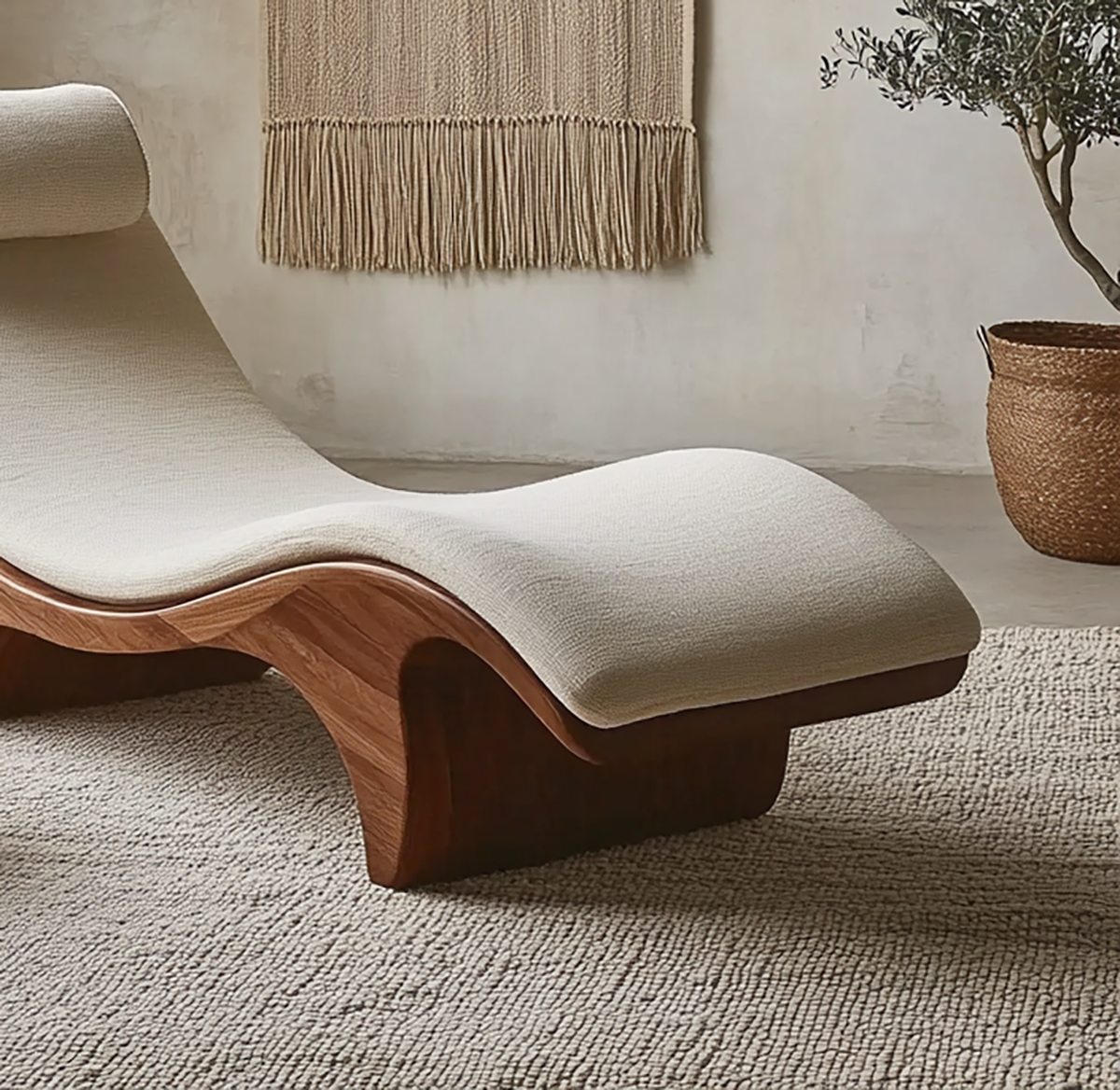 Geschwungenes Holz-Lounge-Tagesbett im organischen skulpturalen Design