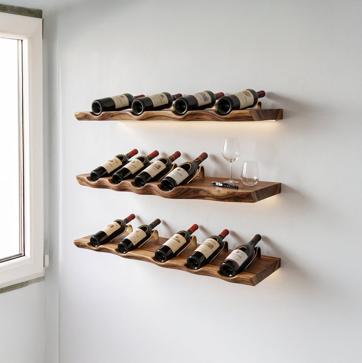 Schwebende Baumkanten-Whisky- und Weinbar aus Massivholz