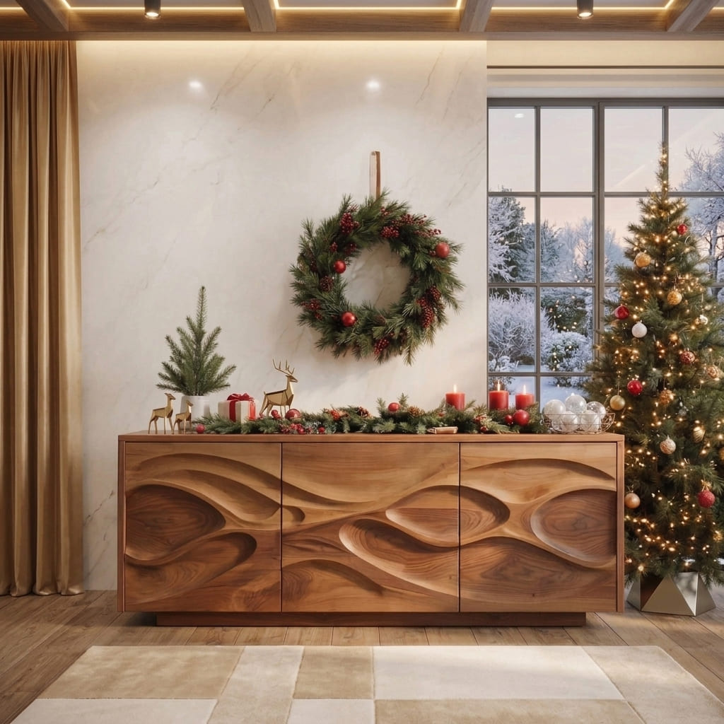 Handgefertigtes skulpturales Weihnachts-Sideboard aus Massivholz
