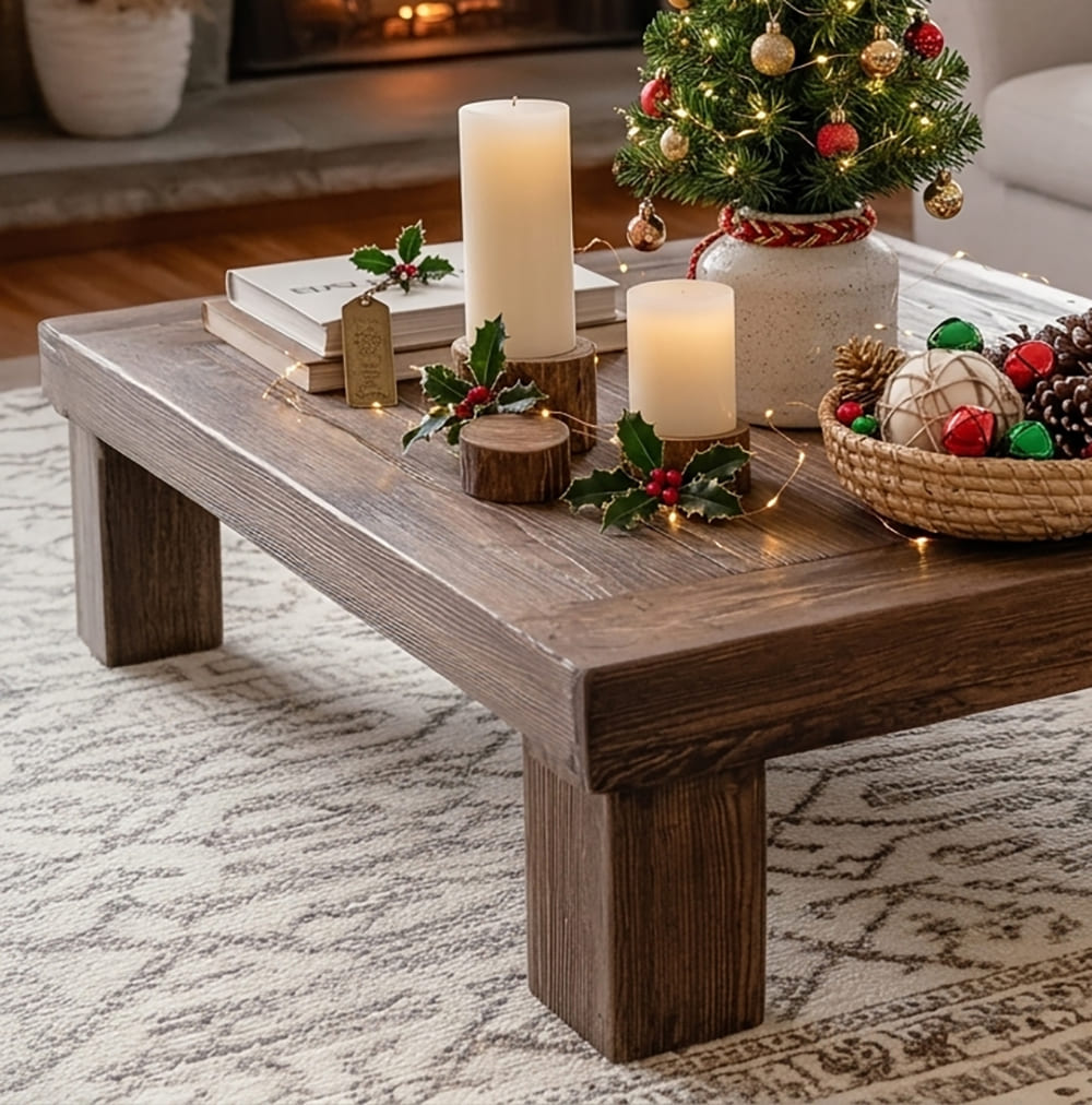Zeitgenössischer handgefertigter Holz-Couchtisch