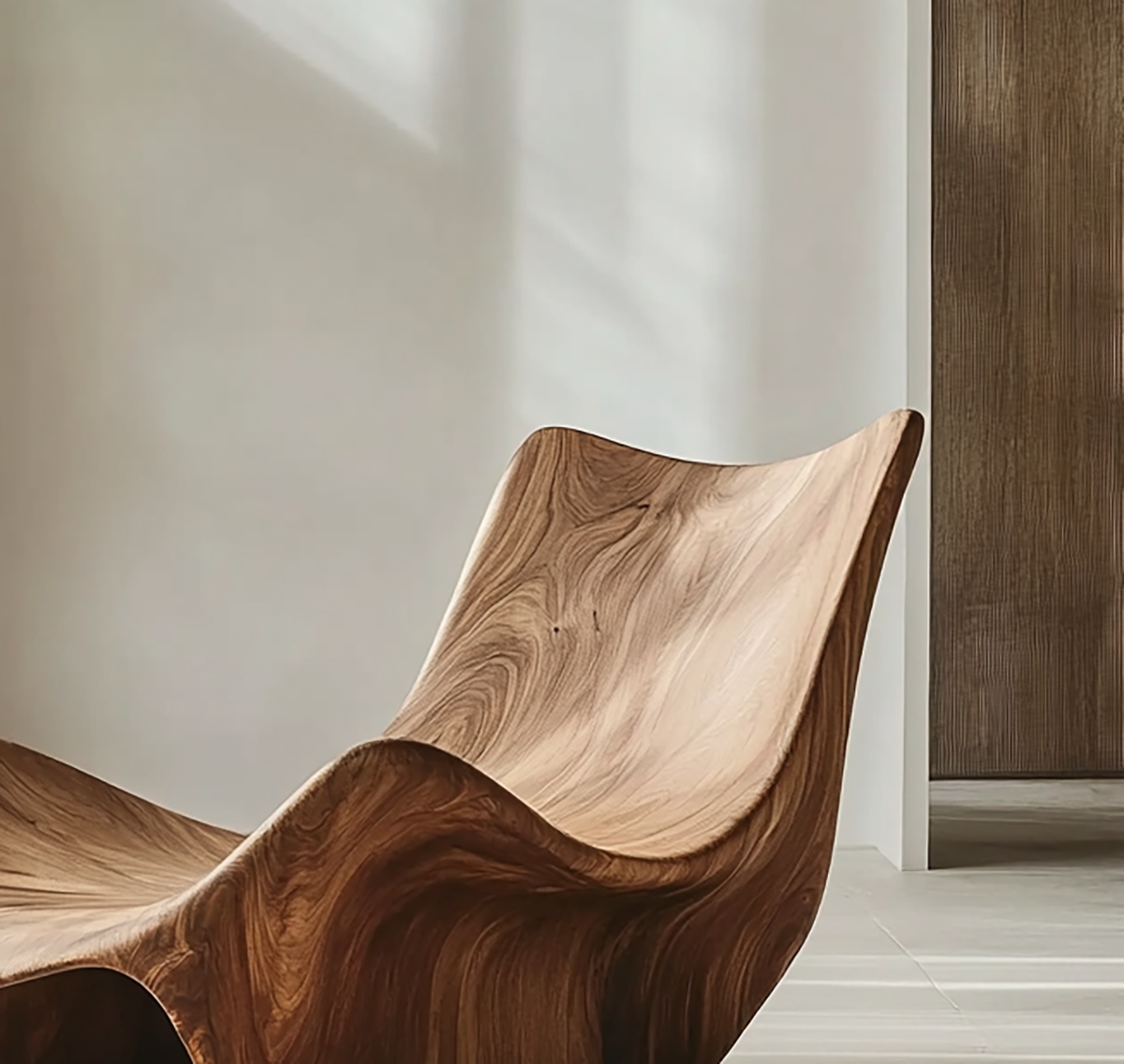 Handgefertigter Loungesessel aus Holz mit geschwungener skulpturaler Silhouette