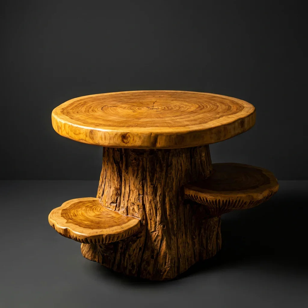 Pilz-Baum-Beistelltisch mit runder Platte und 2 Hutablagen, handgefertigter zweifarbiger Massivholztisch für Wohnzimmer, Schlafzimmer, Sofaseite – Ashdeco 2026