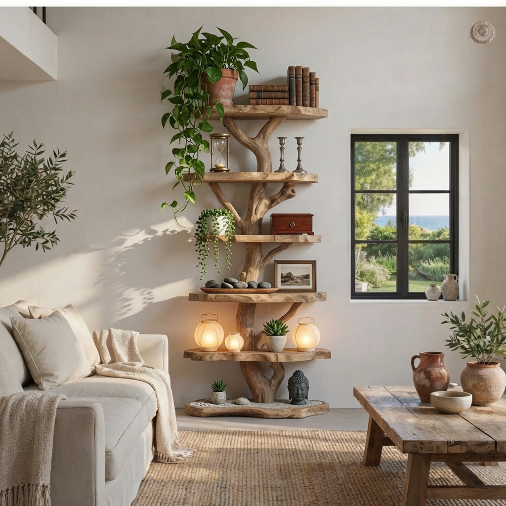 Handgefertigtes Weihnachts-Standbücherregal aus Massivholz im Baumdesign