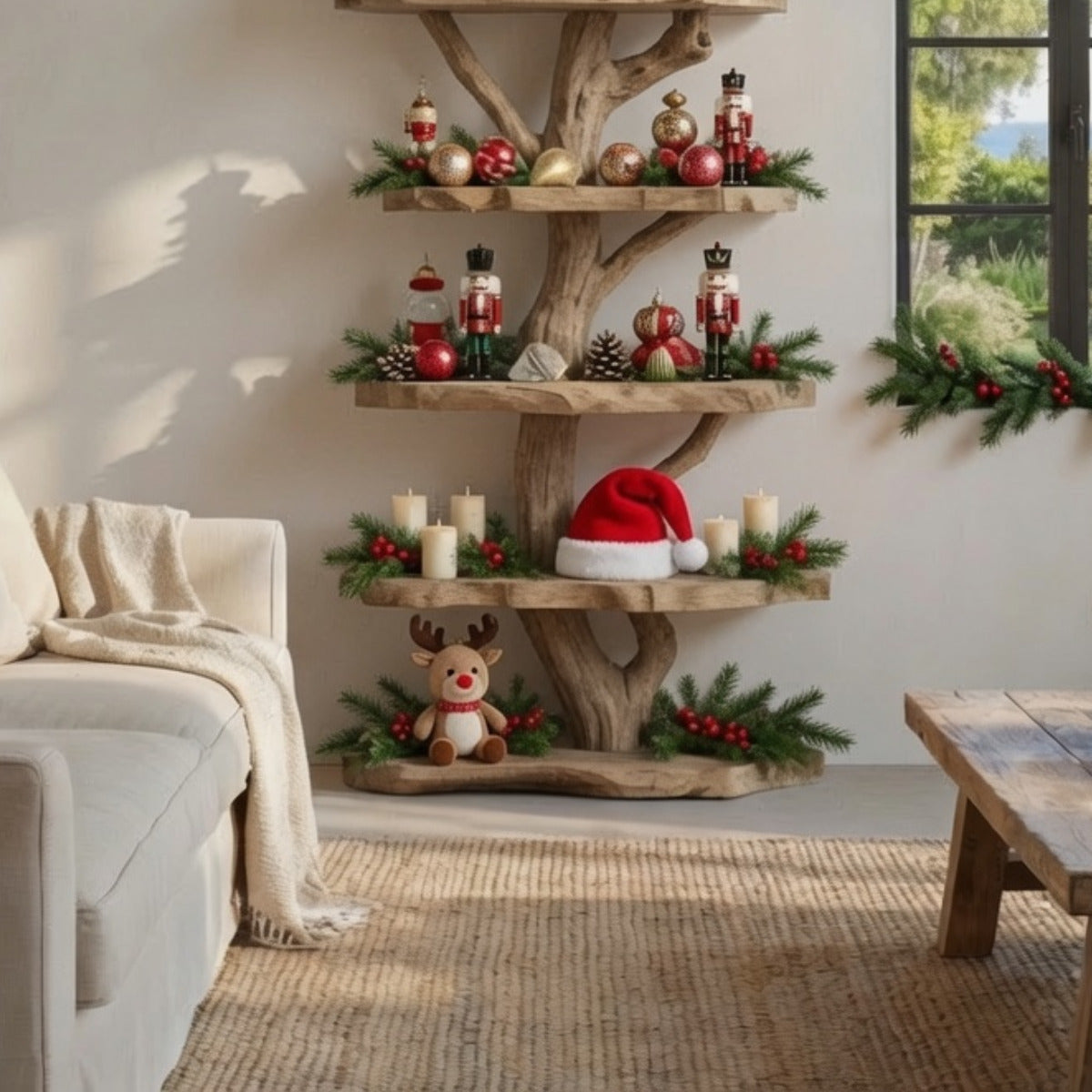Handgefertigtes Weihnachts-Standbücherregal aus Massivholz im Baumdesign