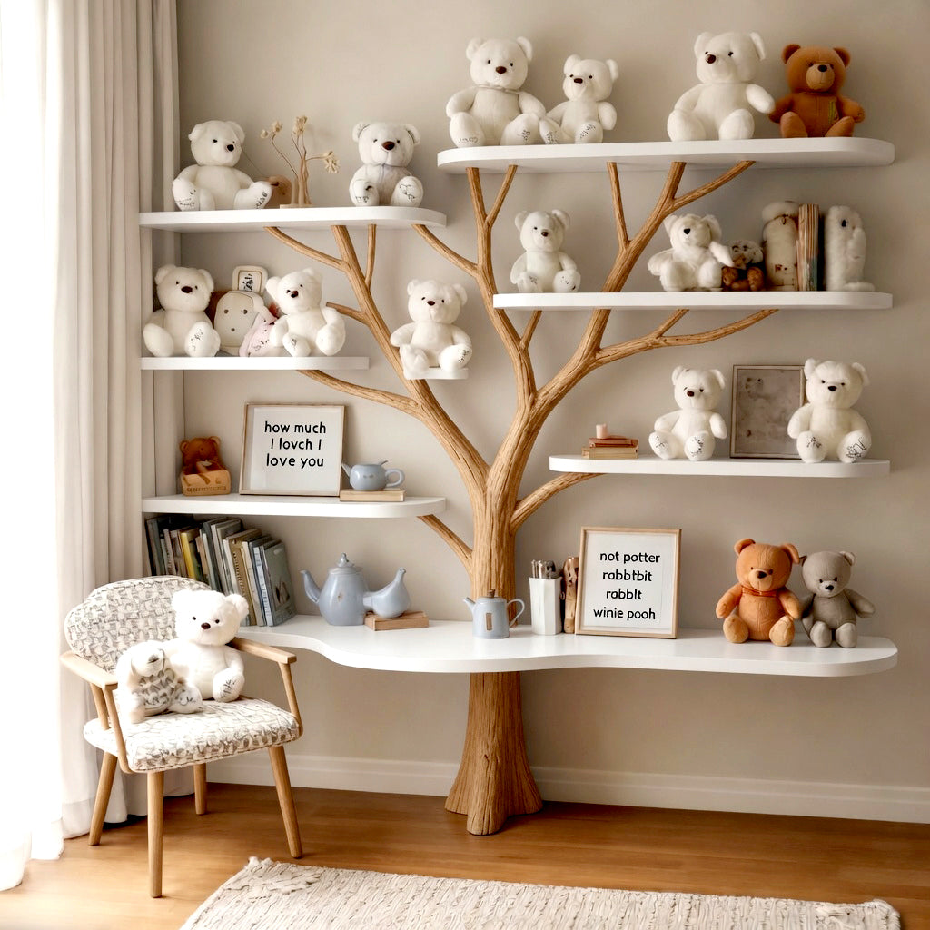 Handgefertigtes Bücherregal in Baumform – Organisches Holzdekor fürs Babyzimmer, Geschenk fürs Kinderzimmer