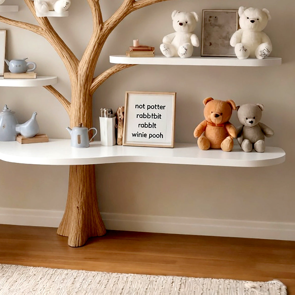 Handgefertigtes Bücherregal in Baumform – Organisches Holzdekor fürs Babyzimmer, Geschenk fürs Kinderzimmer