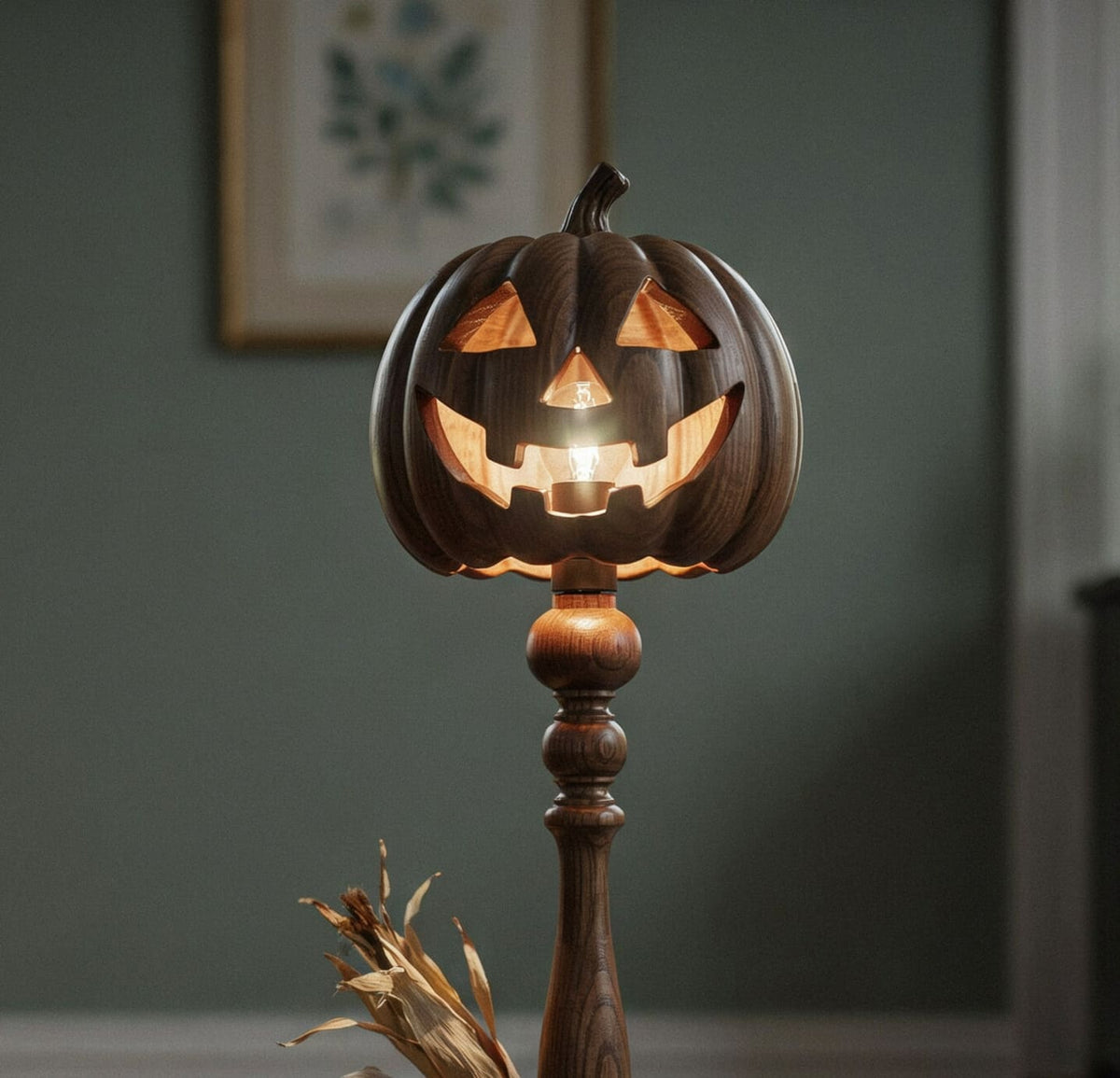 Schaurige handgefertigte Halloween-Holzlampe