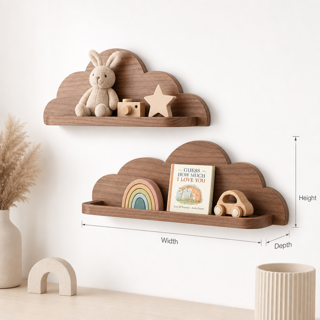 Handgefertigtes Baumkanten-Schwebregal fürs Babyzimmer – Natürliches Massivholz-Dekor für Kinder- & Spielzimmer